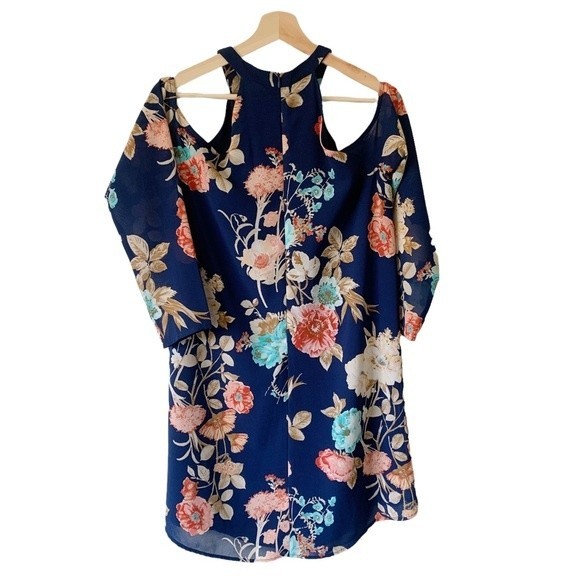 Charles Henry Cold Shoulder Blue Floral Dress Size S Women - Picture 9 of 14